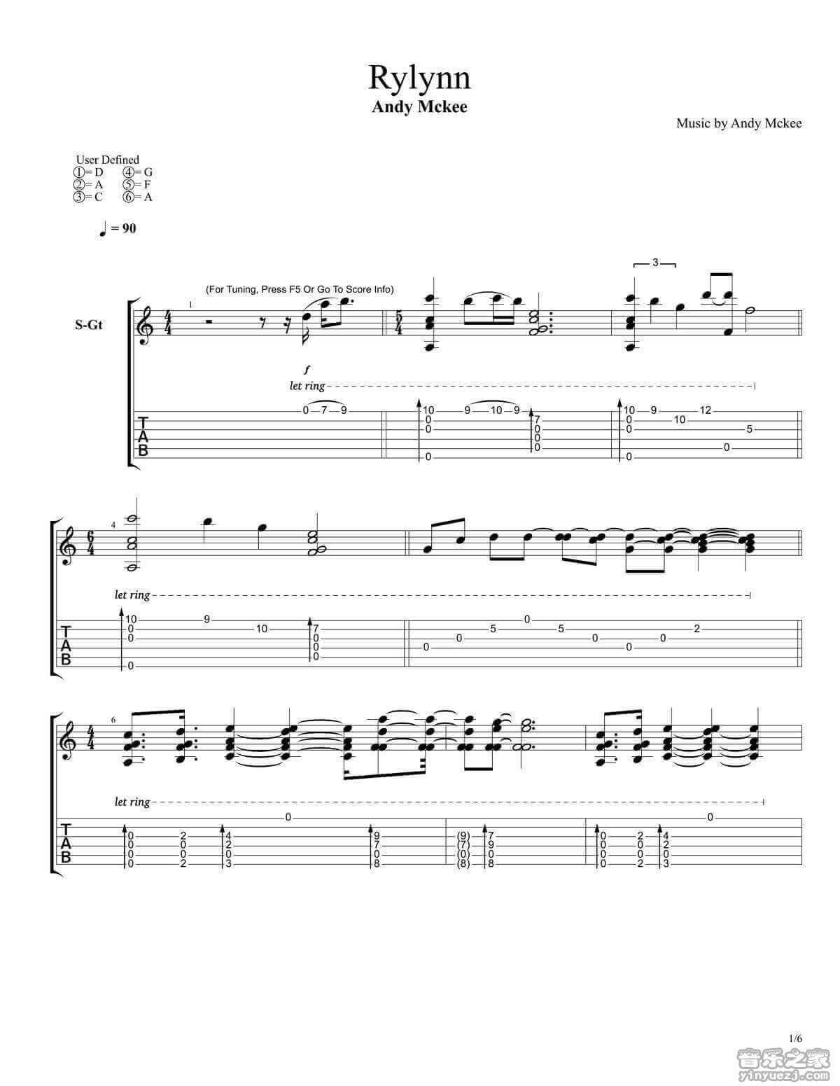 rylynn指弹谱 D调六线谱-Andy McKee1