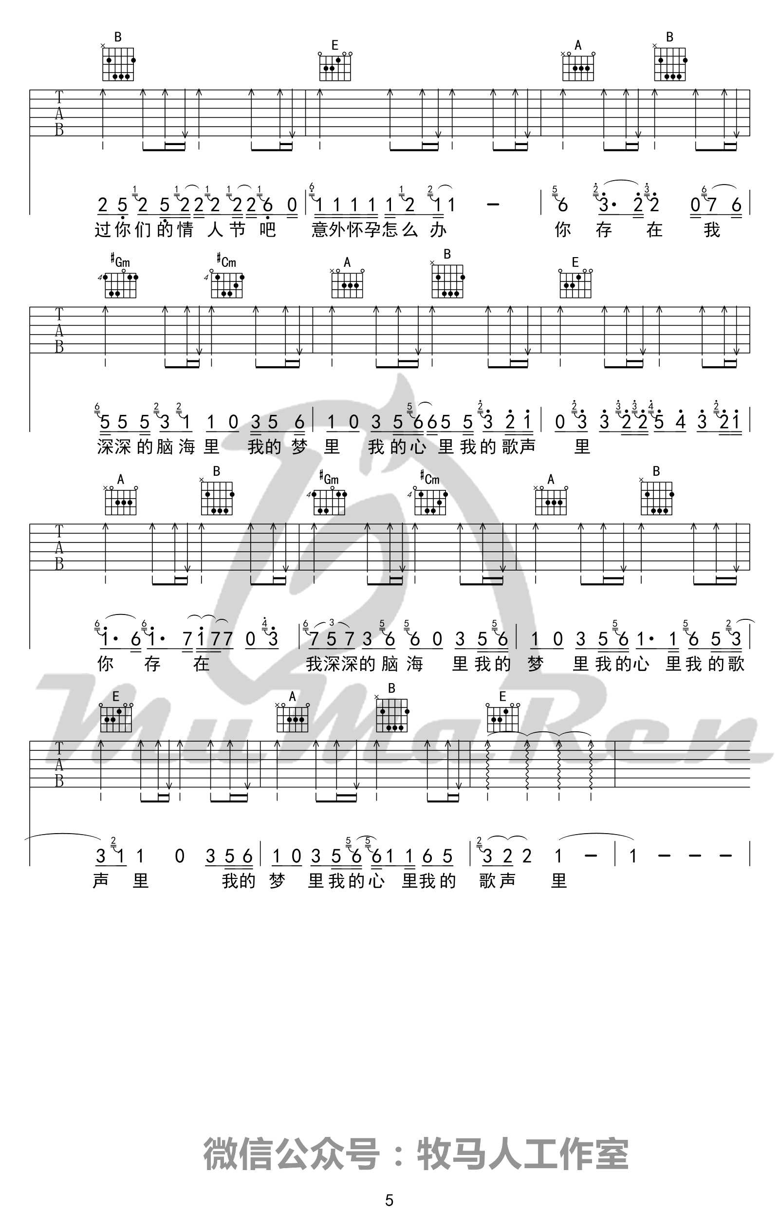 祝天下所有的情侣都是失散多年的兄妹吉他谱-六线谱5