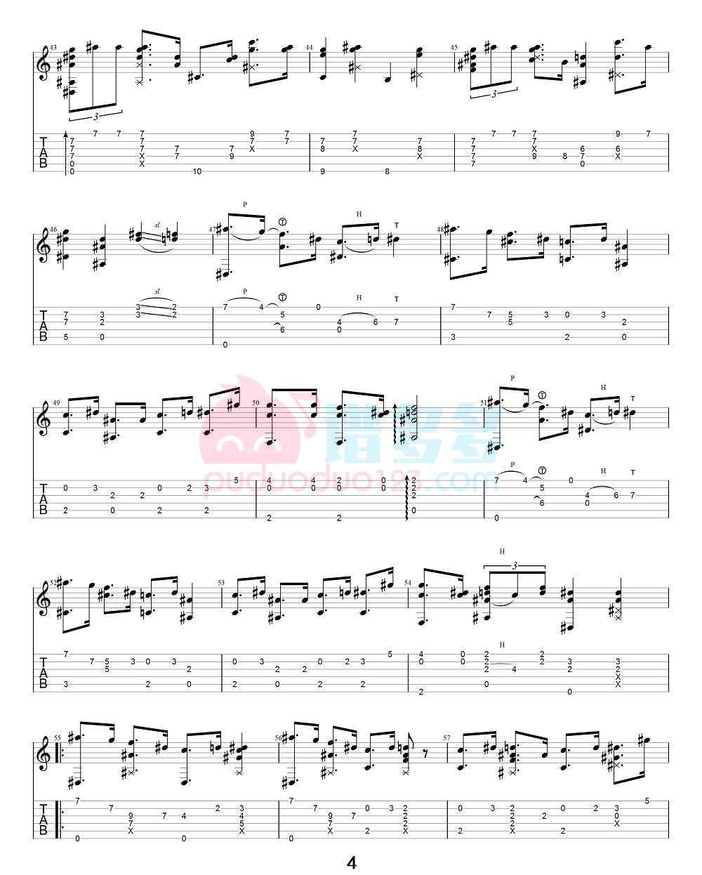 《海贼王》插曲《宾克斯的美酒》指弹吉他谱 G调吉他谱1