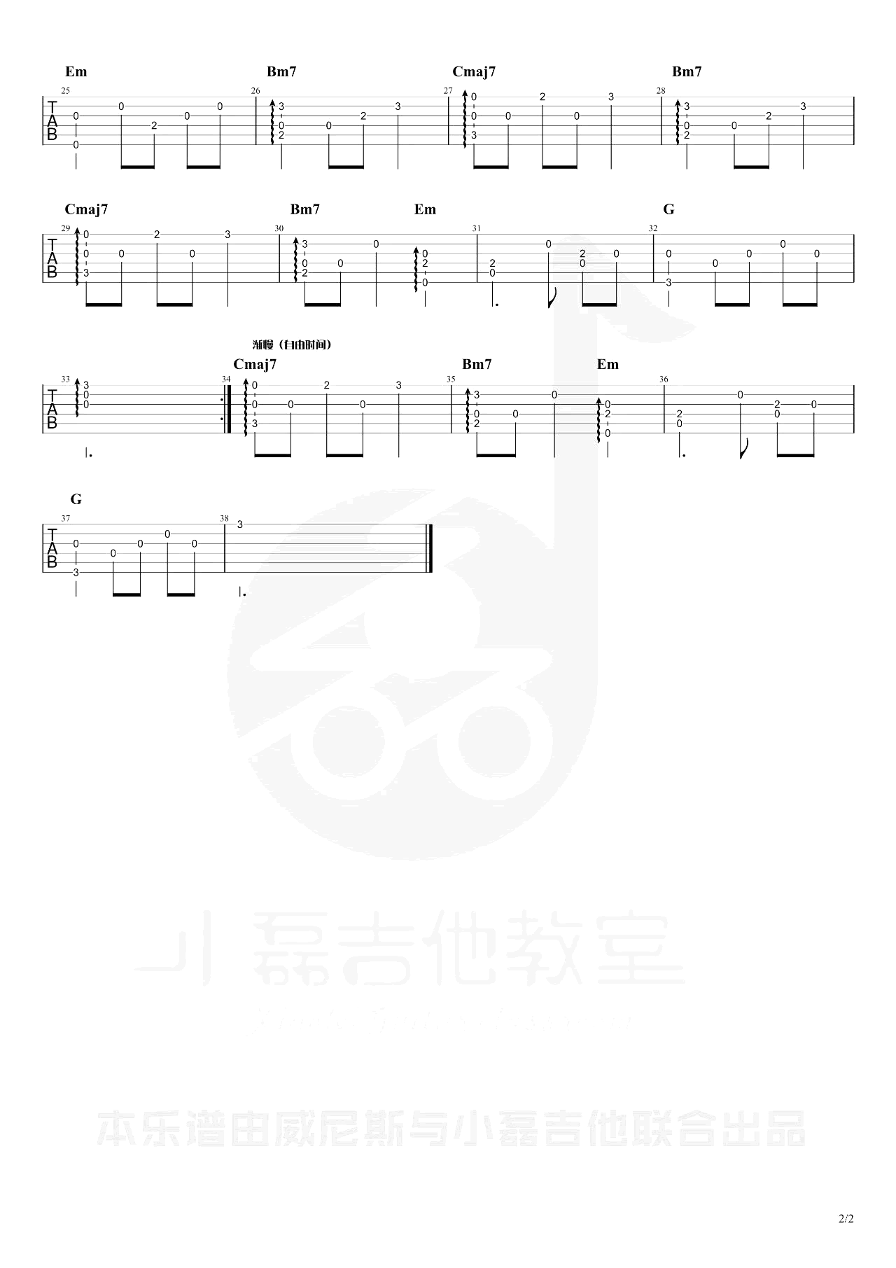 萱草花指弹谱_张小斐_吉他独奏谱_《萱草花》指弹教学视频2