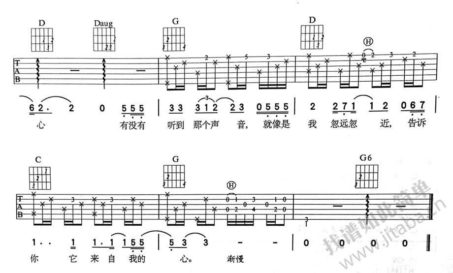 来自我心吉他谱-老狼-弹唱六线谱(完美版)4