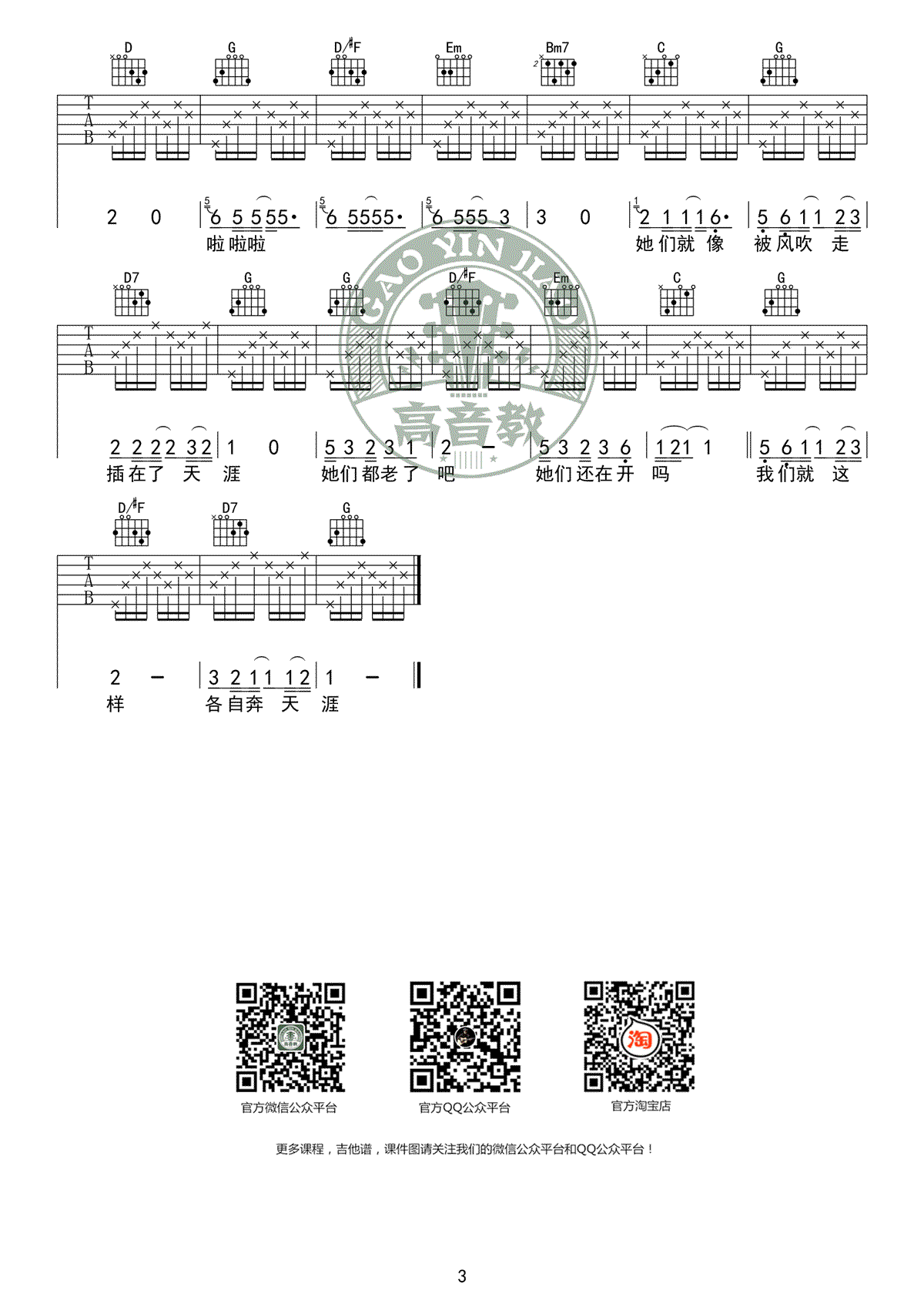 那些花儿吉他谱 朴树 G调标准版 高清图片谱 吉他教学视频3