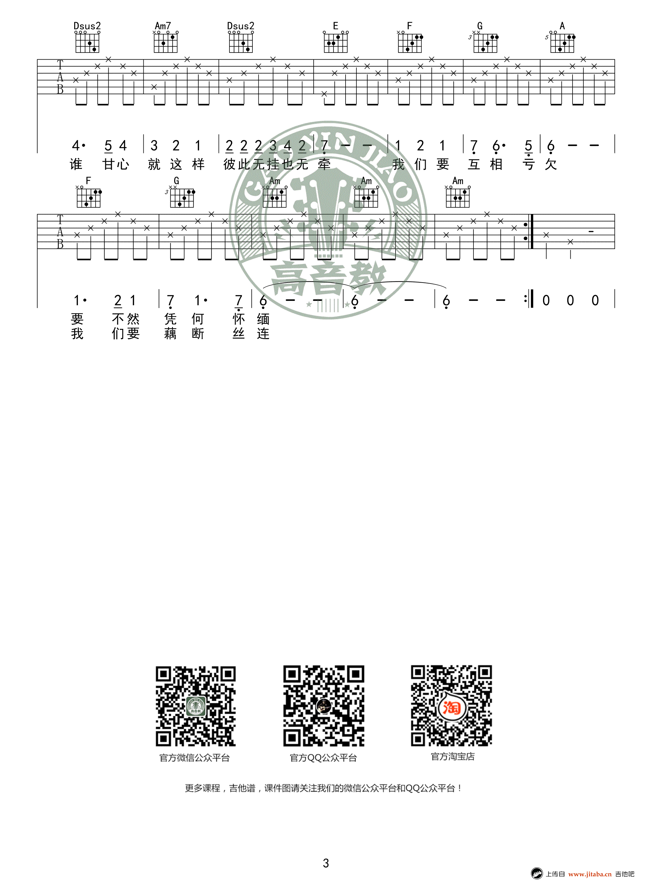 匆匆那年吉他谱-王菲《匆匆那年》六线谱-C调弹唱教学3