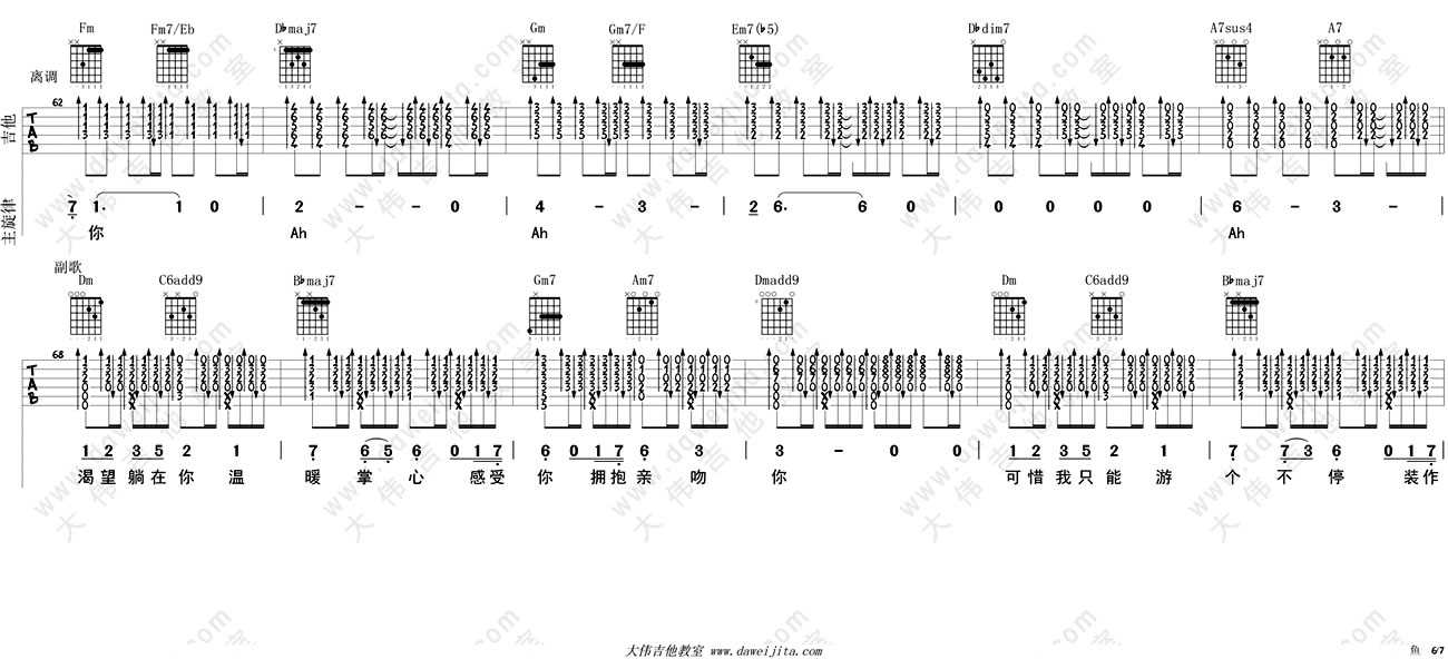 鱼吉他谱-姚贝娜《鱼》吉他弹唱教学讲解6
