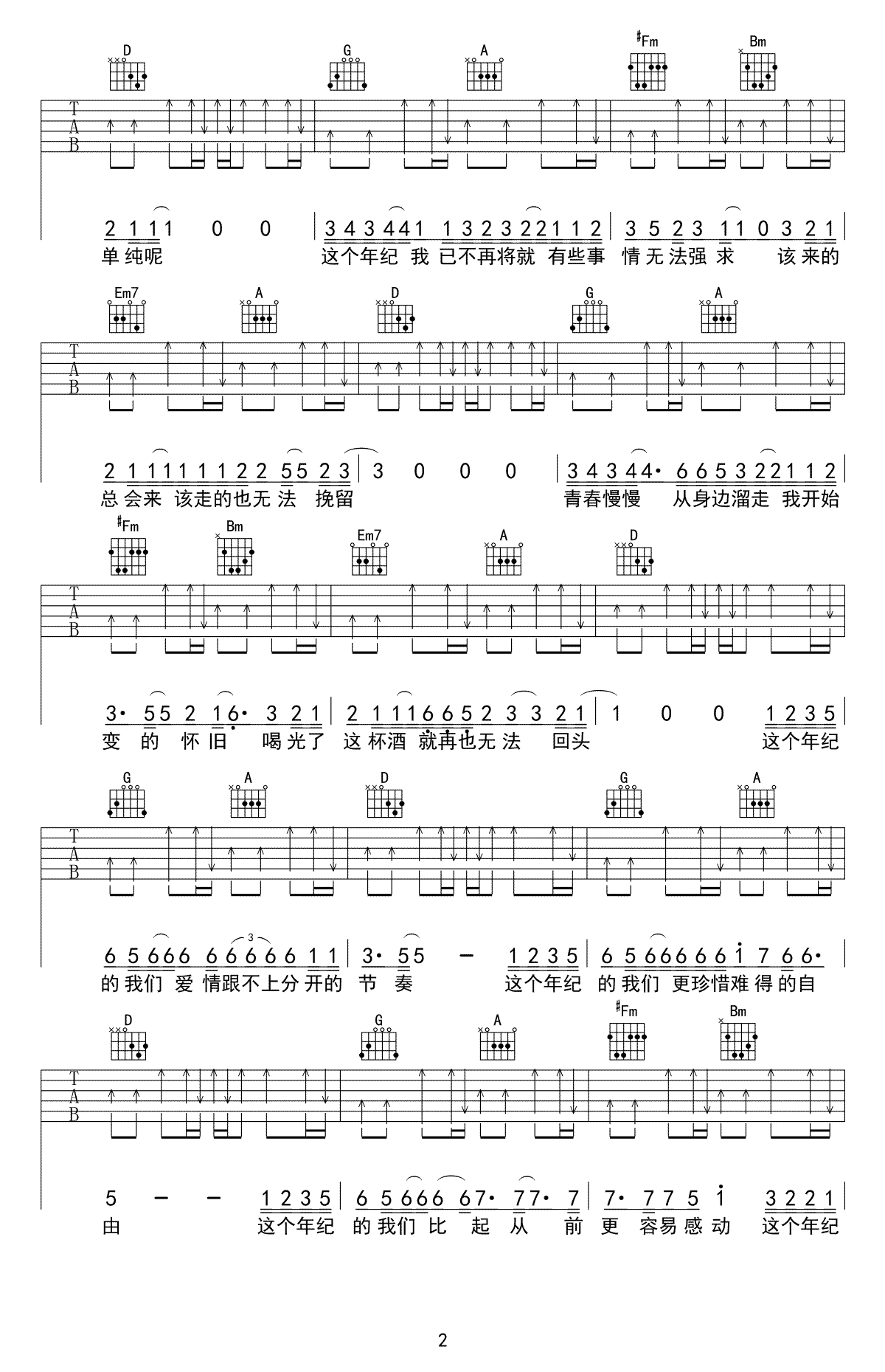 这个年纪吉他谱-齐一《这个年纪》六线谱-高清弹唱谱2