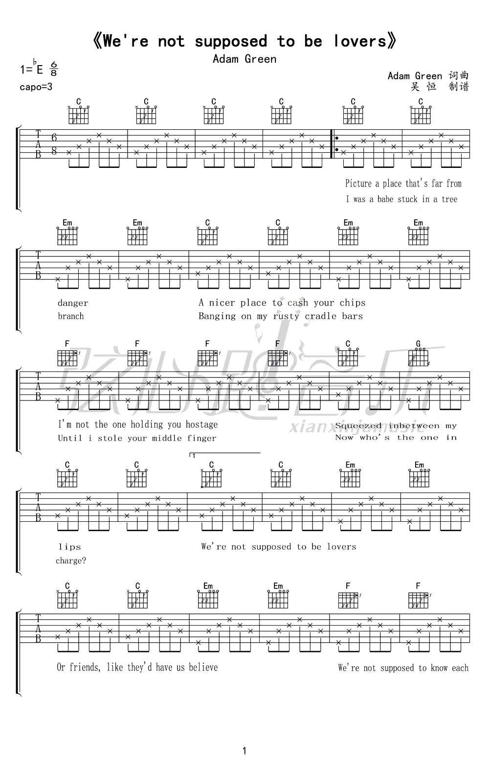 Adam Green-We're not supposed to be lover吉他谱1
