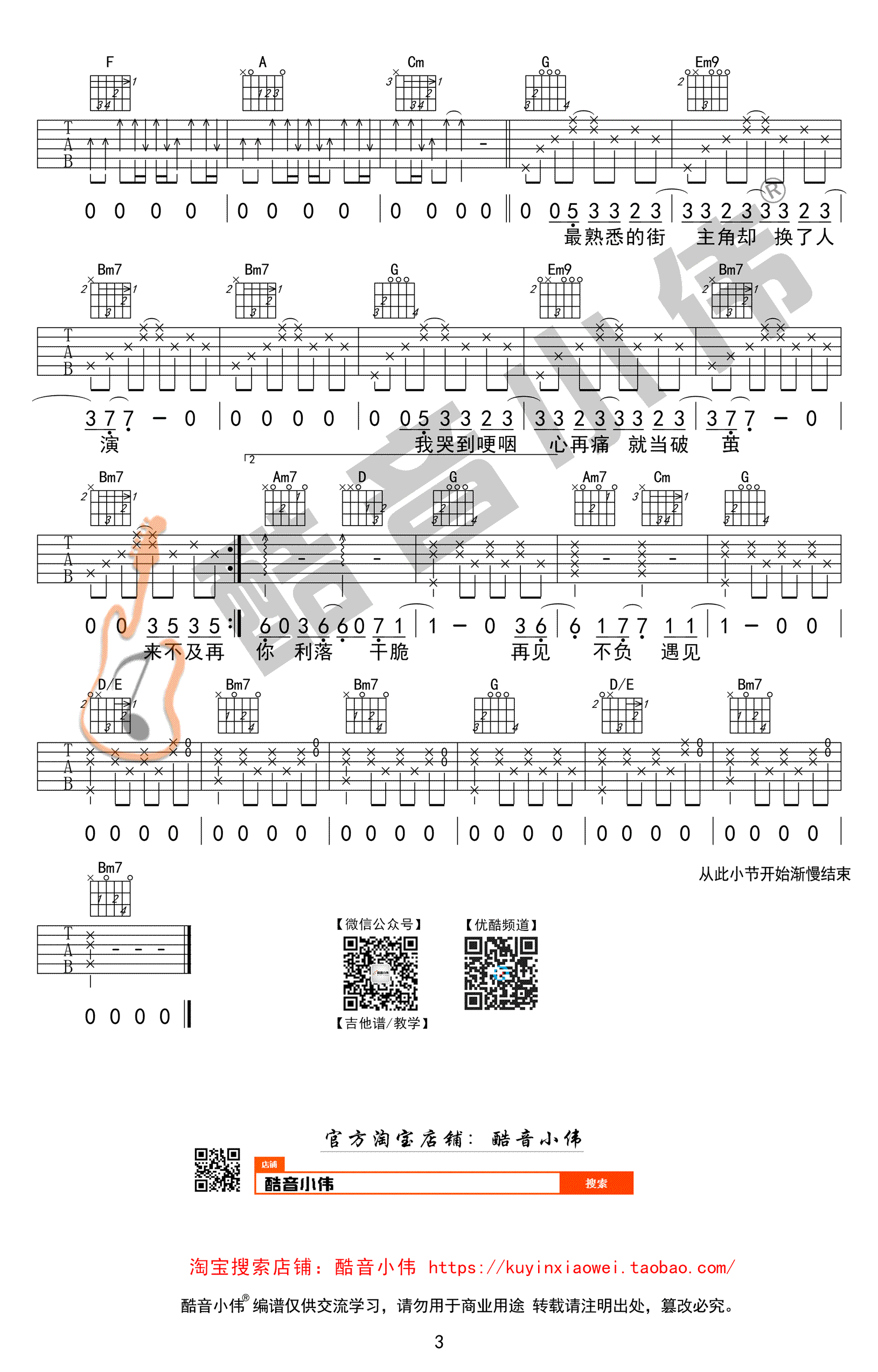 体面吉他谱-于文文-G调指法中级版-吉他弹唱教学视频3