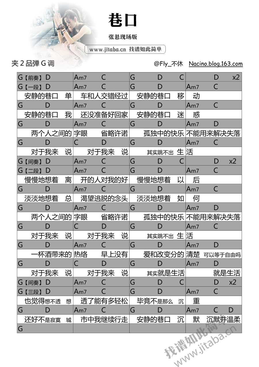 巷口吉他谱 张悬现场版 和弦谱图片1