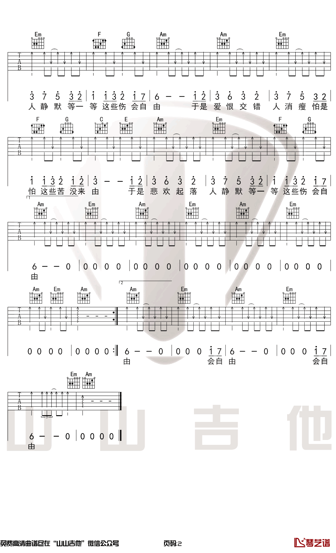 口是心非吉他谱 张雨生 C调弹唱谱 吉他弹唱演示2