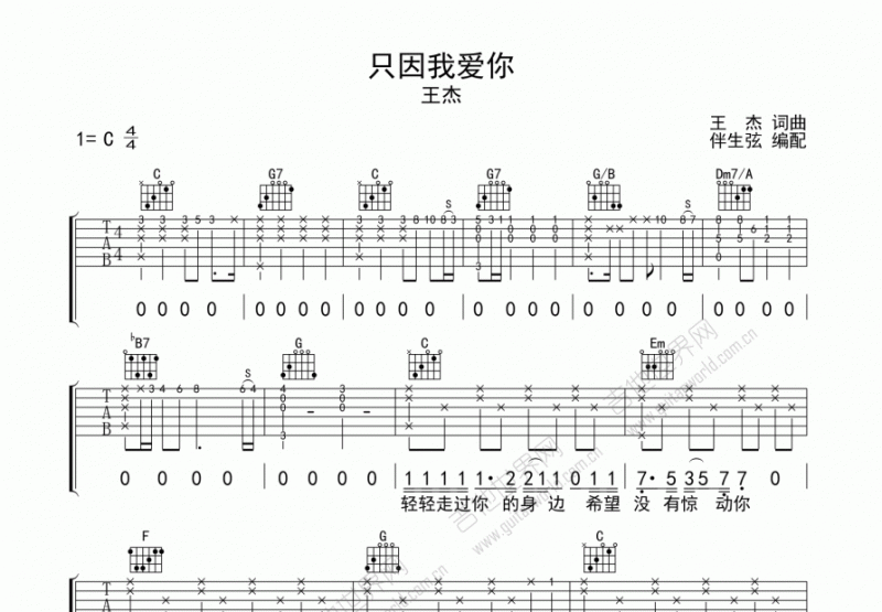 只因为我爱你_吉他谱_王杰1