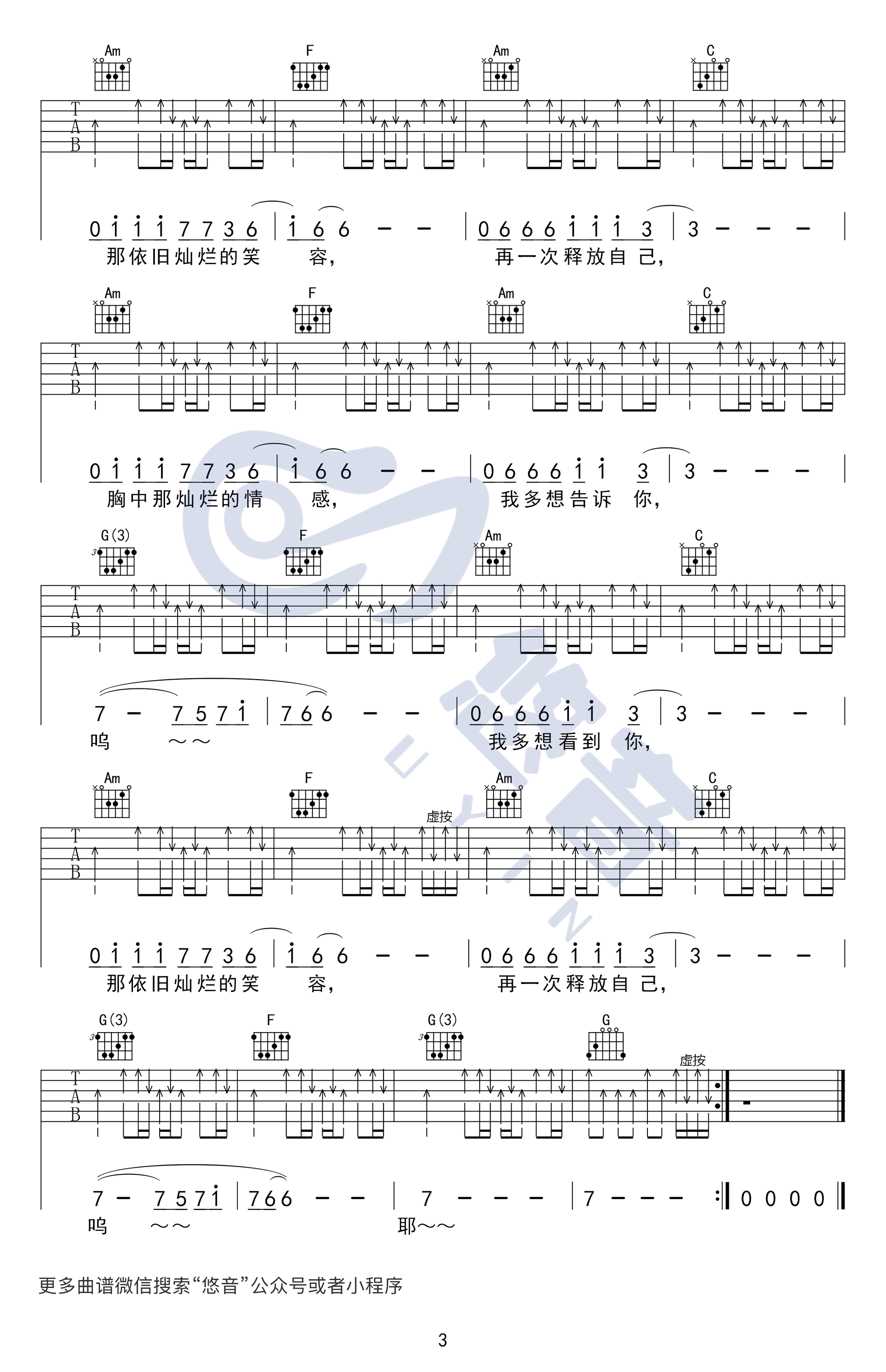 完美生活吉他谱_许巍_C调_吉他弹唱视频_演示教学3