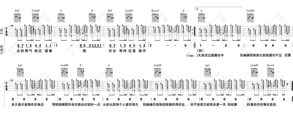 晴天吉他谱(G调弹唱谱) 周杰伦 晴天吉他六线谱4