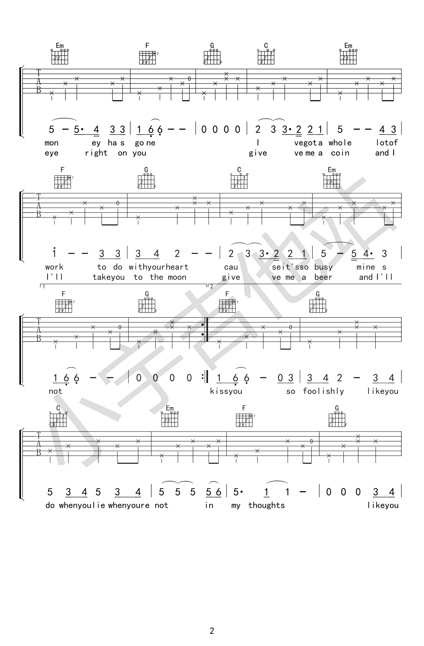 Loving Strangers吉他谱 C调弹唱谱 谭秋娟2