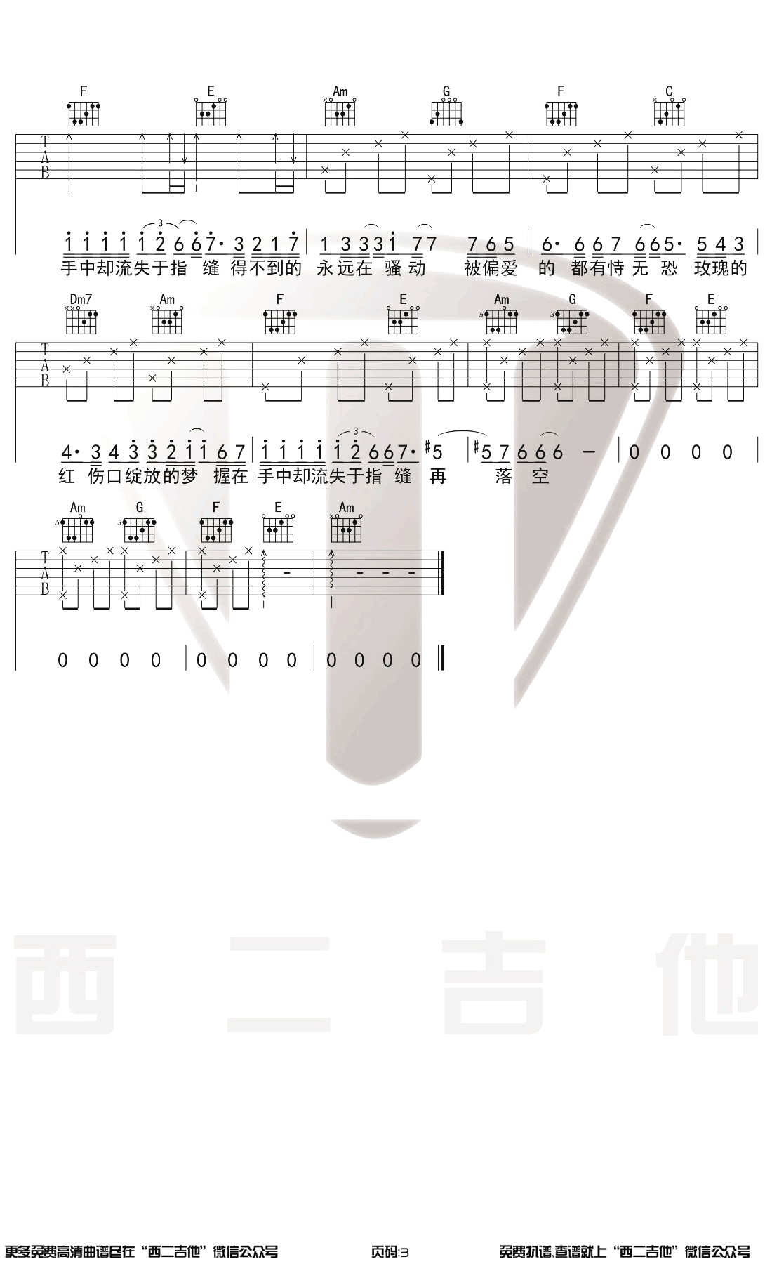 红玫瑰吉他谱_陈奕迅_C调原版_吉他演示视频3