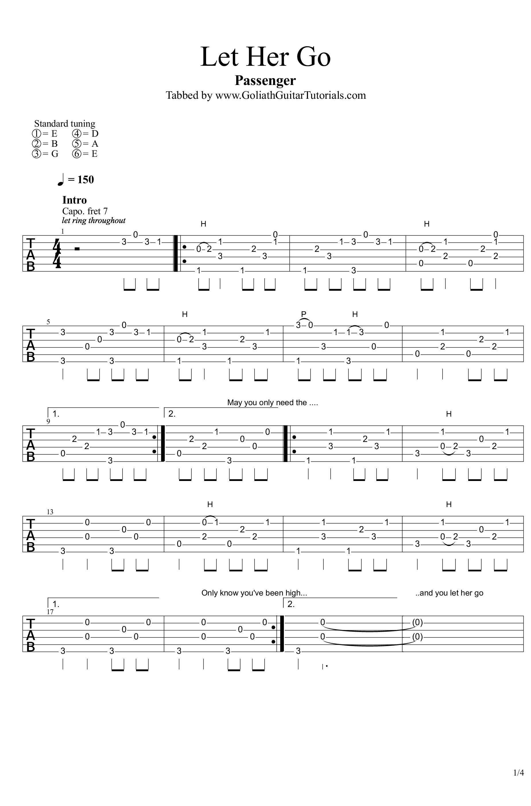 let her go吉他谱-Passenger-let her go六线谱-高清版1