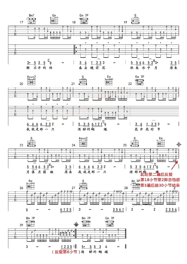 酒醉的蝴蝶吉他谱_崔伟立_G调_弹唱演示视频2