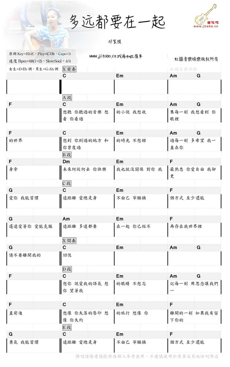 多远都要在一起吉他谱 带前奏图片谱 邓紫棋1
