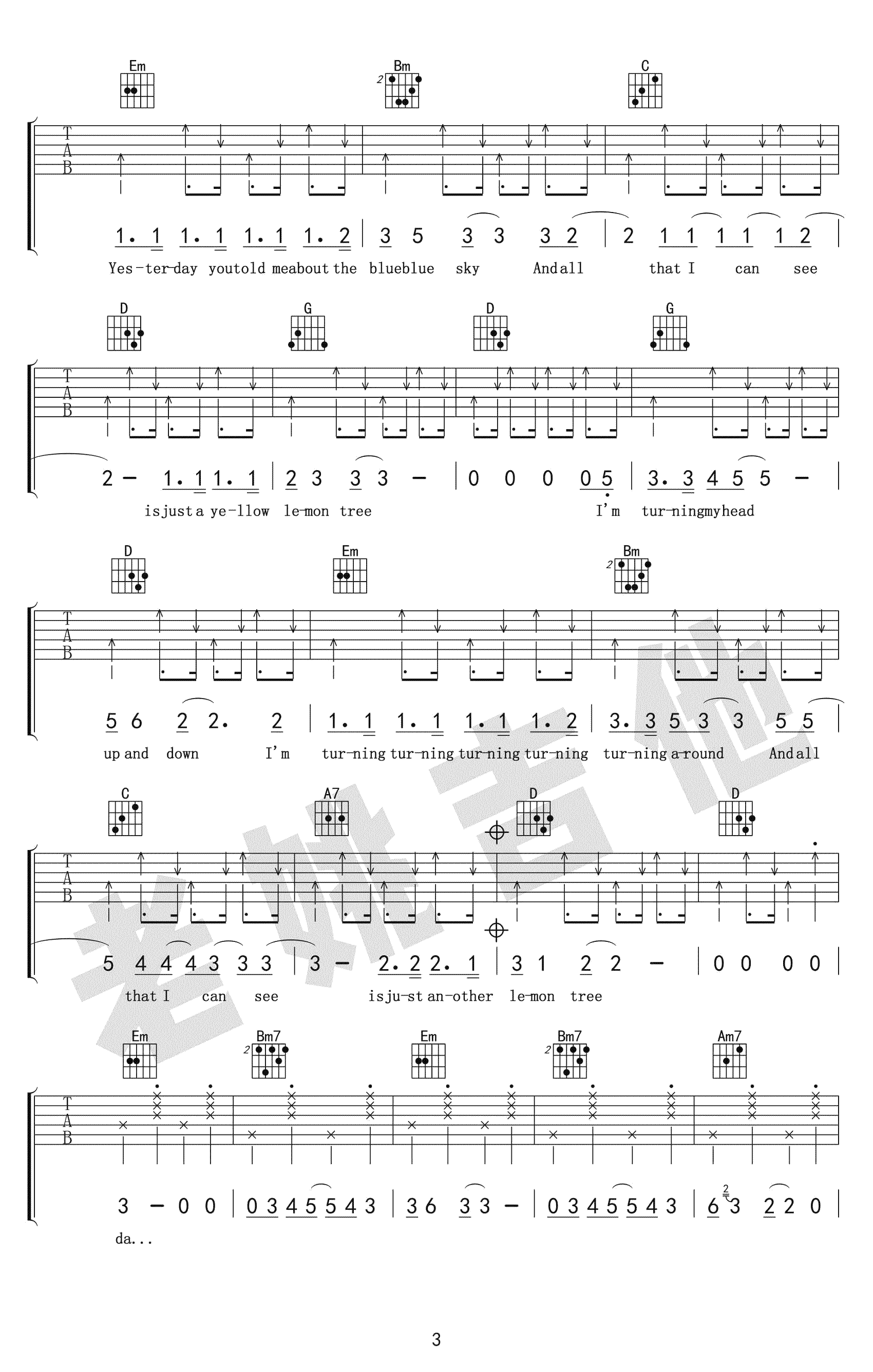 柠檬树吉他谱-《Lemon Tree》吉他谱-吉他教学视频3