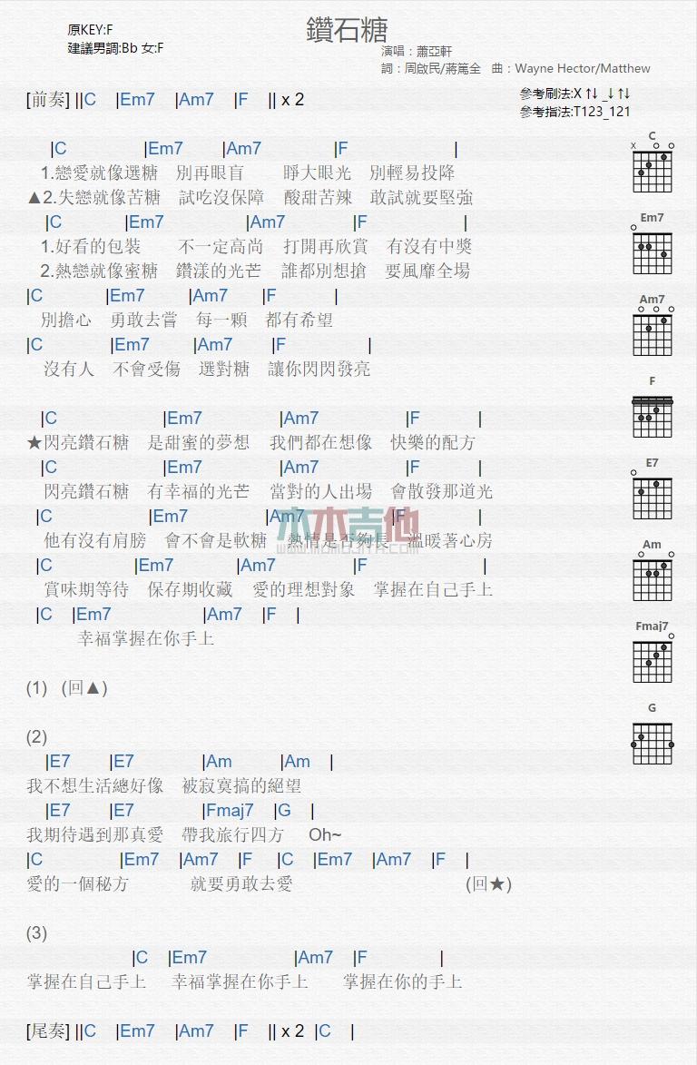 钻石糖_吉他谱_萧亚轩1