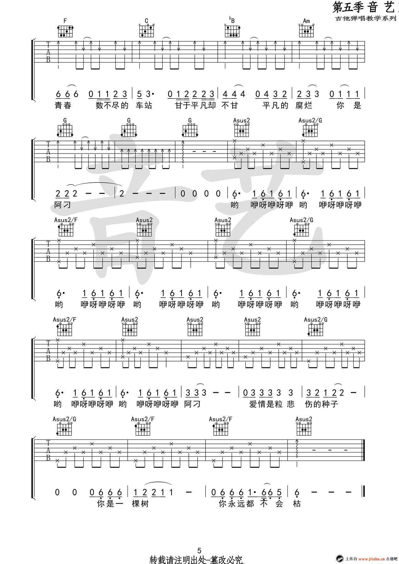 阿刁吉他谱-C调弹唱六线谱-高清完整版-赵雷5