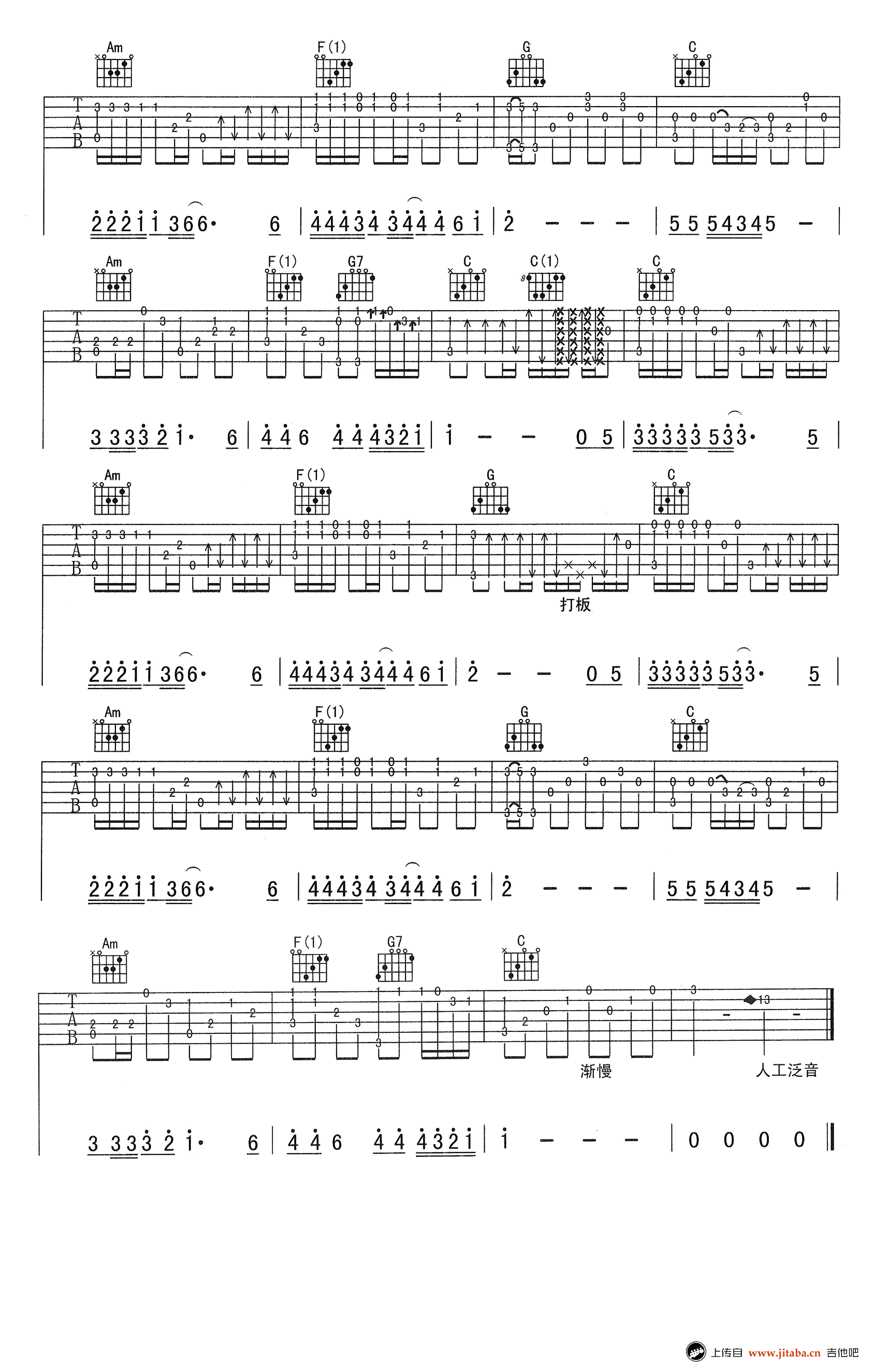 你知道我在等你吗指弹谱-张洪量-吉他独奏谱-高清图片谱3