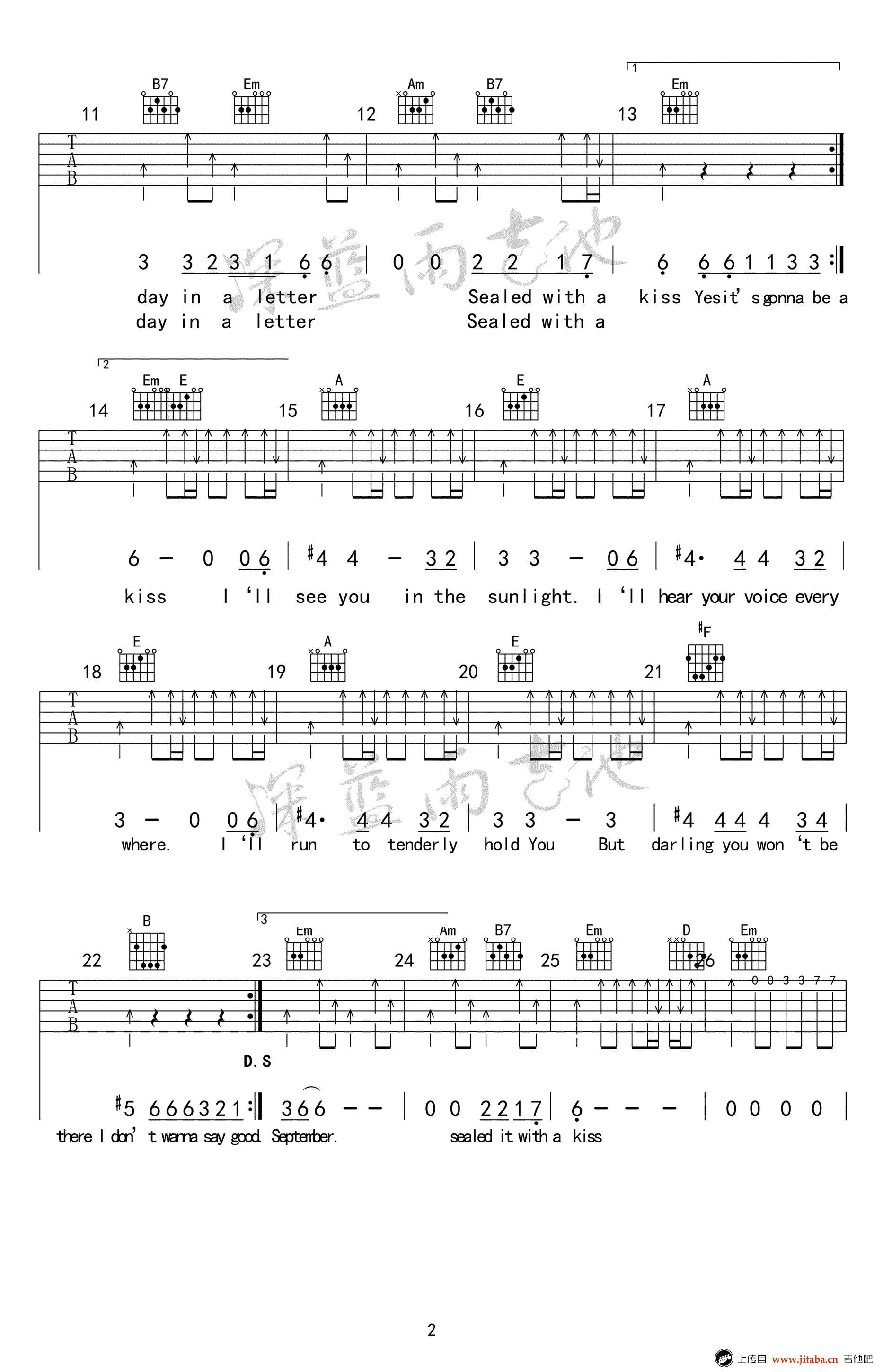 Sealed With A Kiss吉他谱-以吻封缄六线谱-弹唱视频演示2