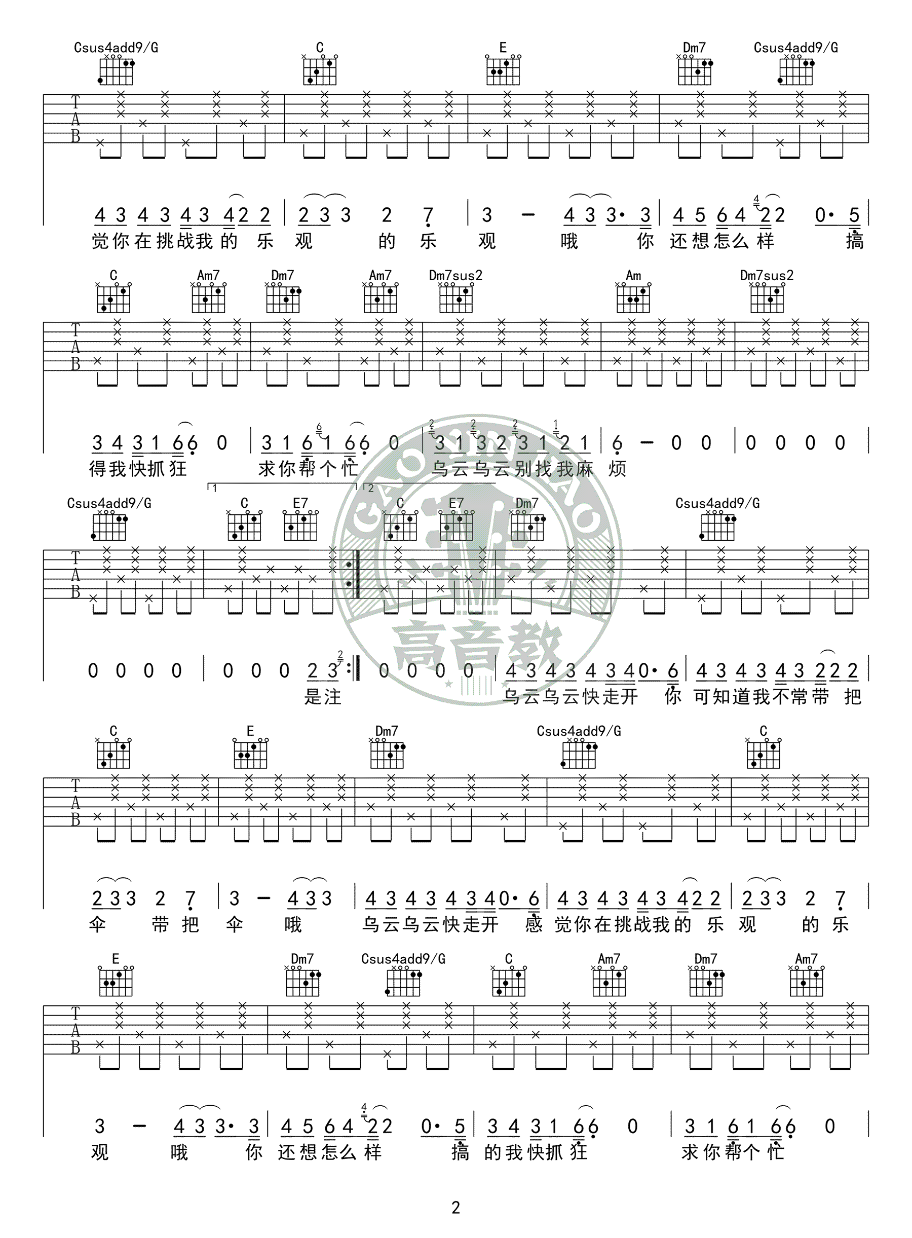 别找我麻烦吉他谱-蔡健雅-C调标准版-高清弹唱谱2