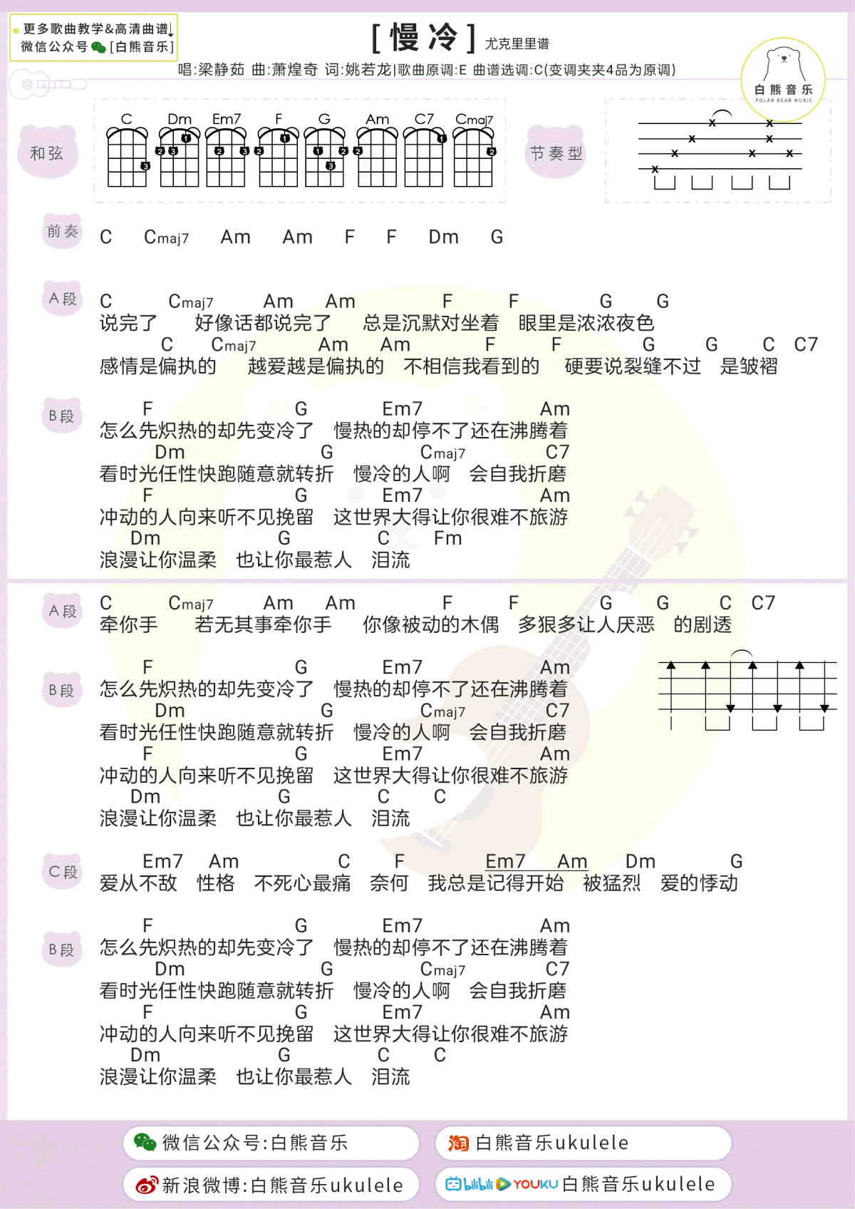 慢冷吉他谱 梁静茹 C调和弦弹唱谱1