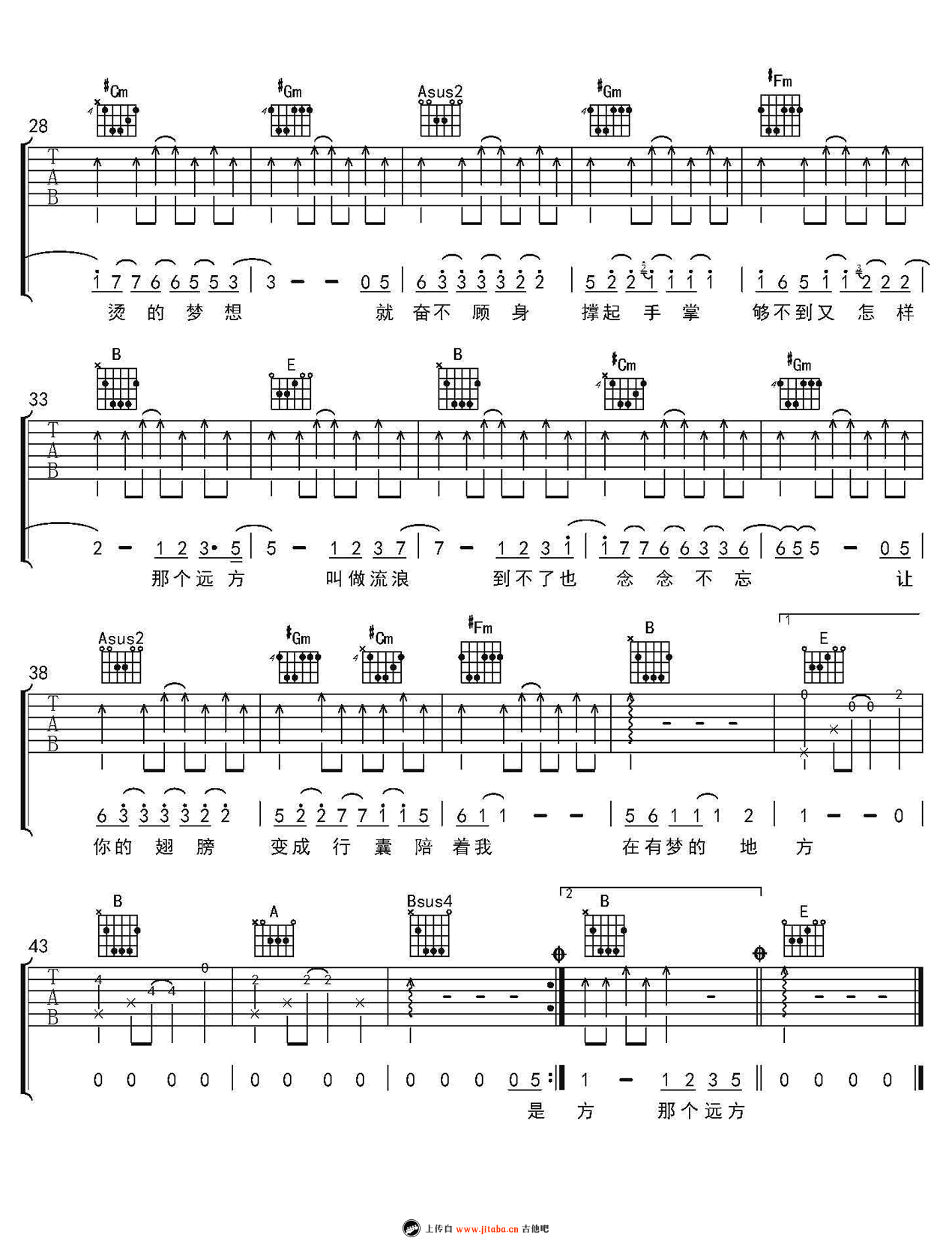 那个远方吉他谱-陈楚生《那个远方》六线谱高清版2