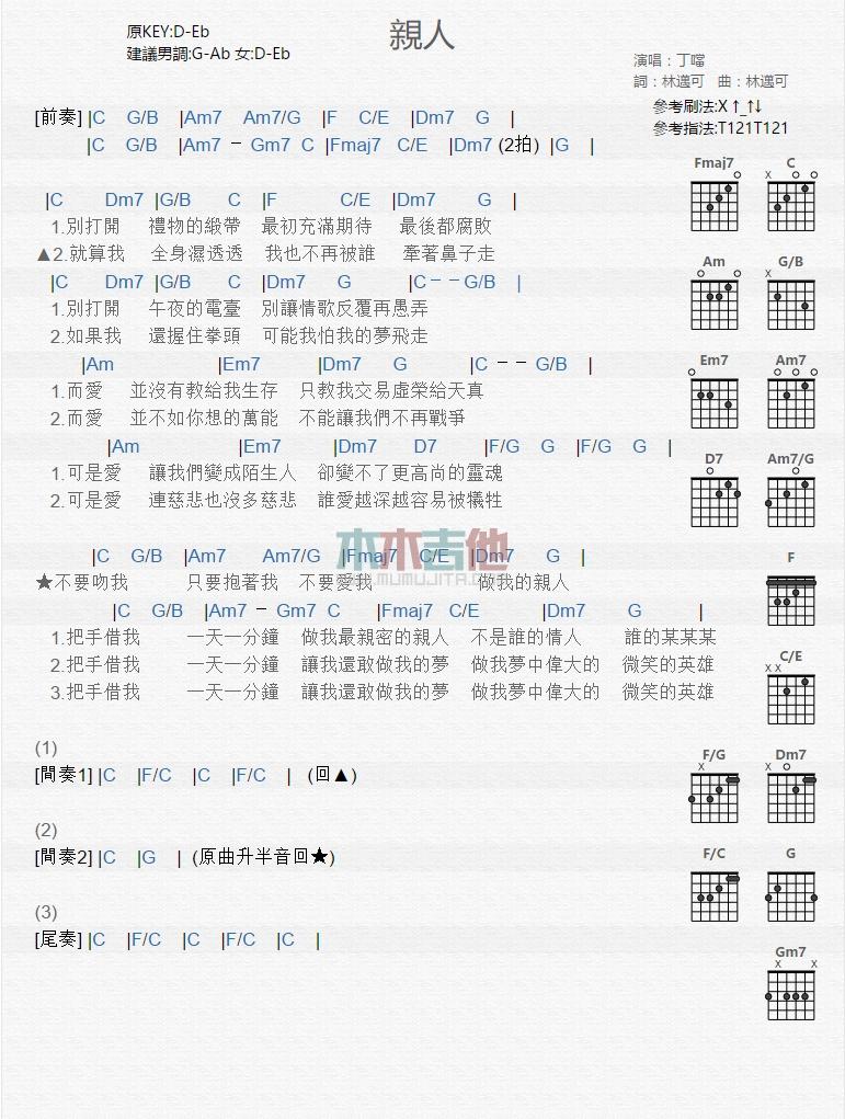 亲人_吉他谱_丁当1