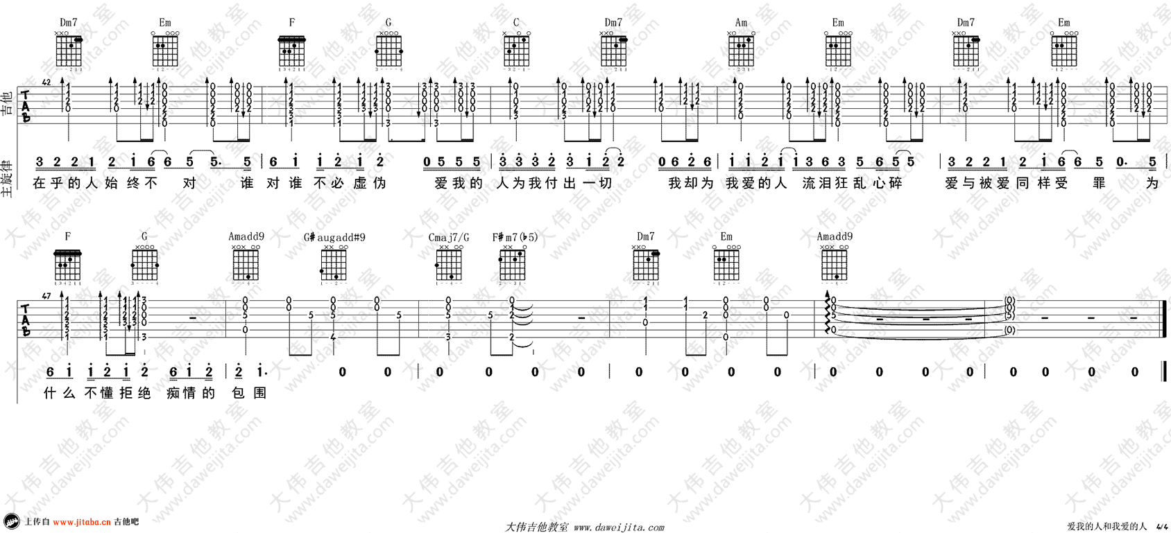 爱我的人和我爱的人吉他谱-C调六线谱-弹唱演示视频4