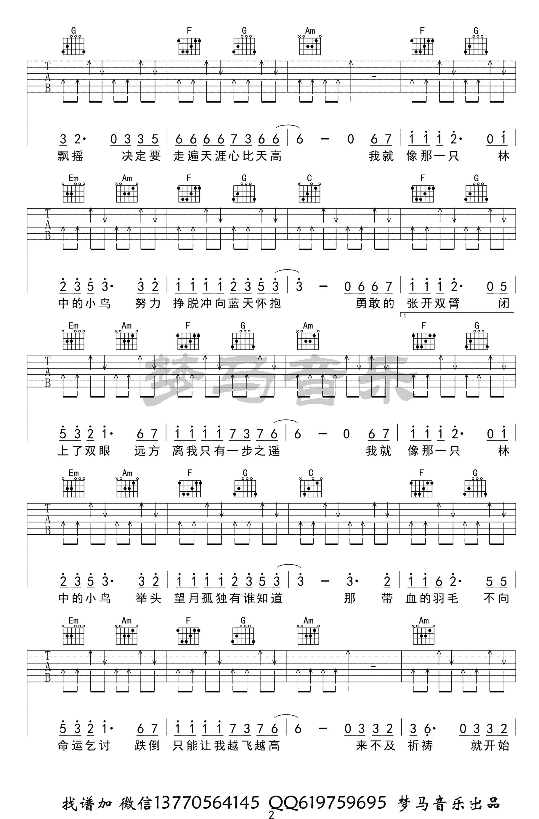 林中鸟吉他谱-葛林-C调六线谱-吉他弹唱视频2