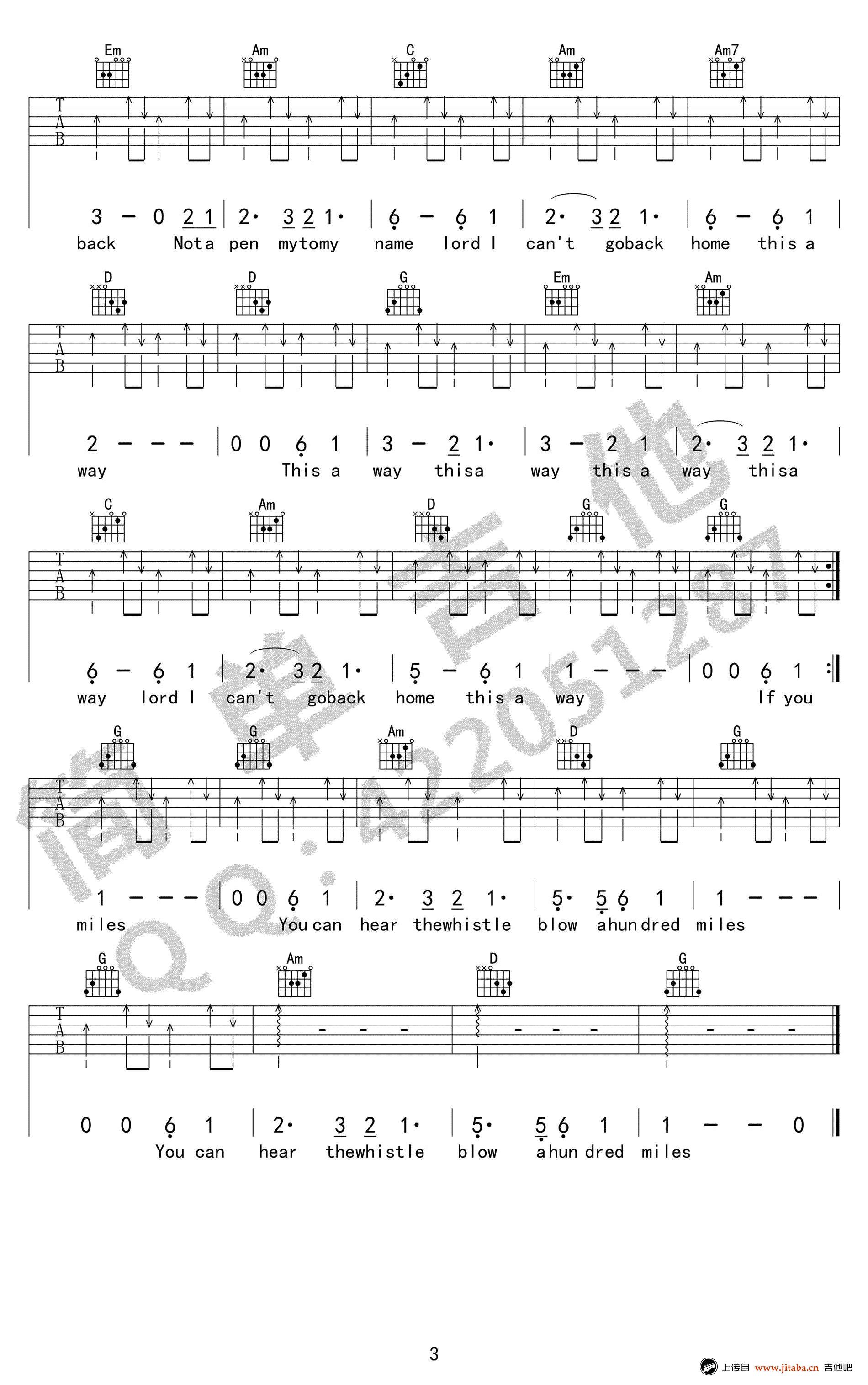 500 miles吉他谱-醉乡民谣《离家五百里》六线谱-G调原版3