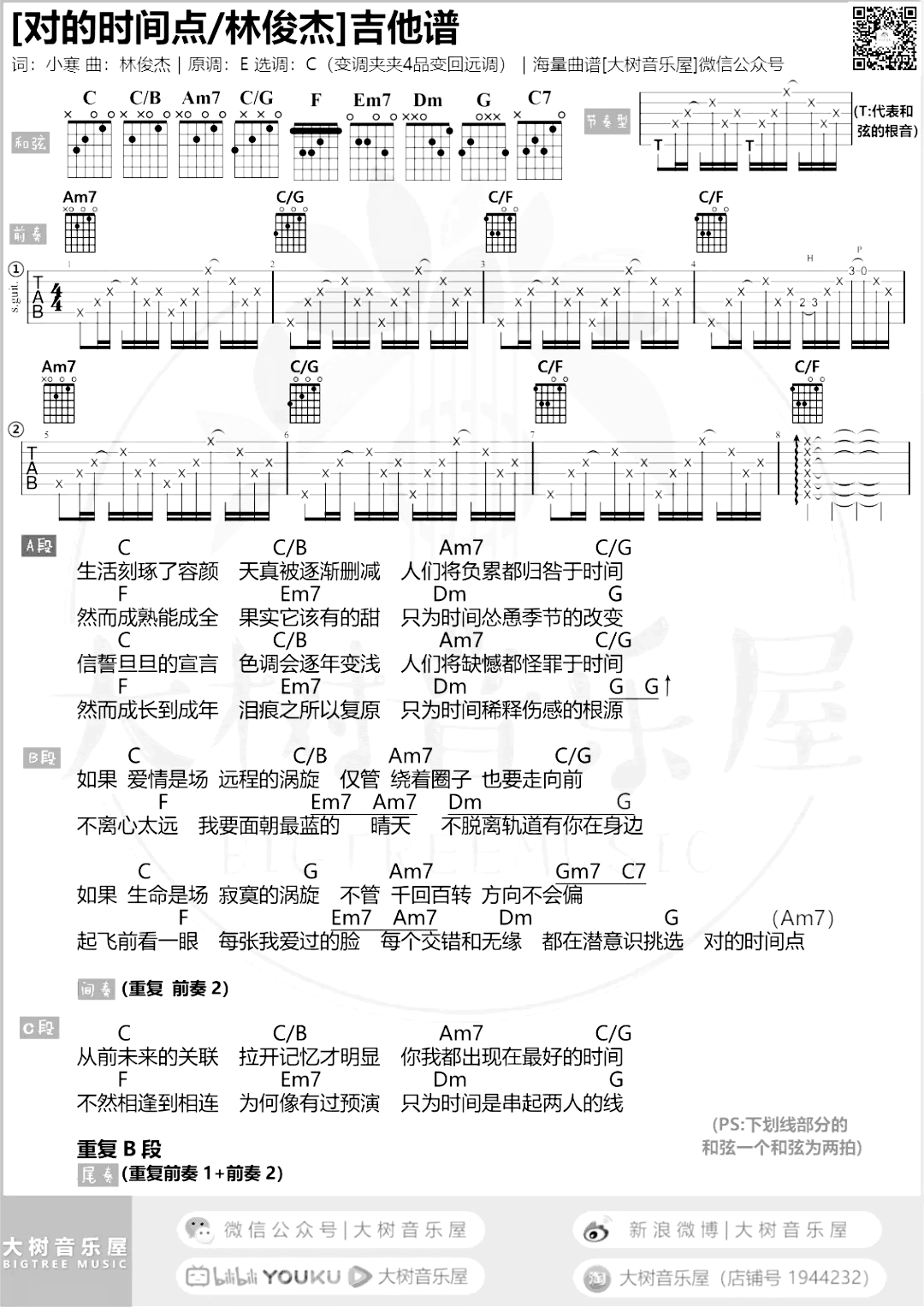 对的时间点吉他谱 C调和弦 林俊杰1