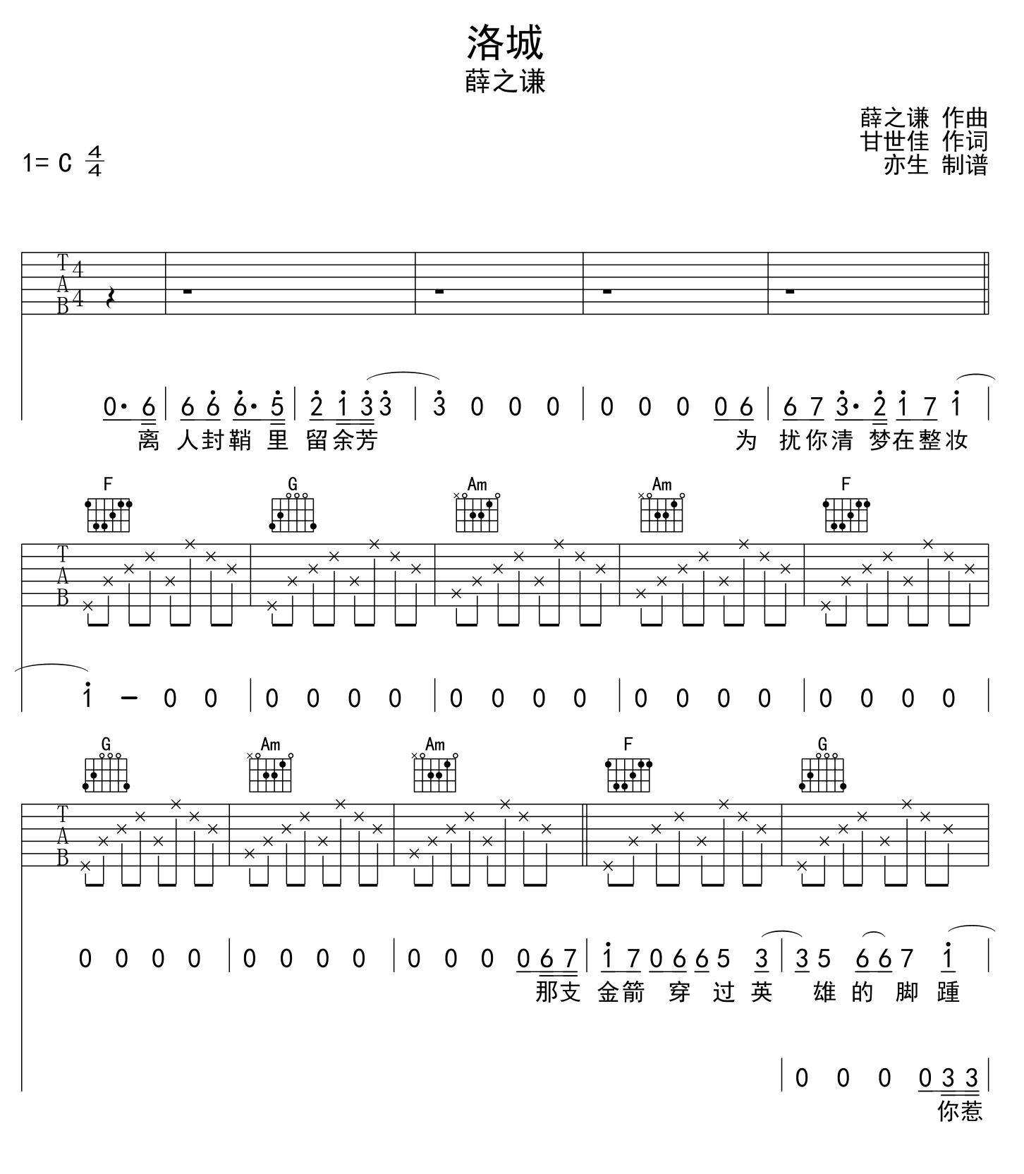 《洛城，_C调吉他弹唱谱1