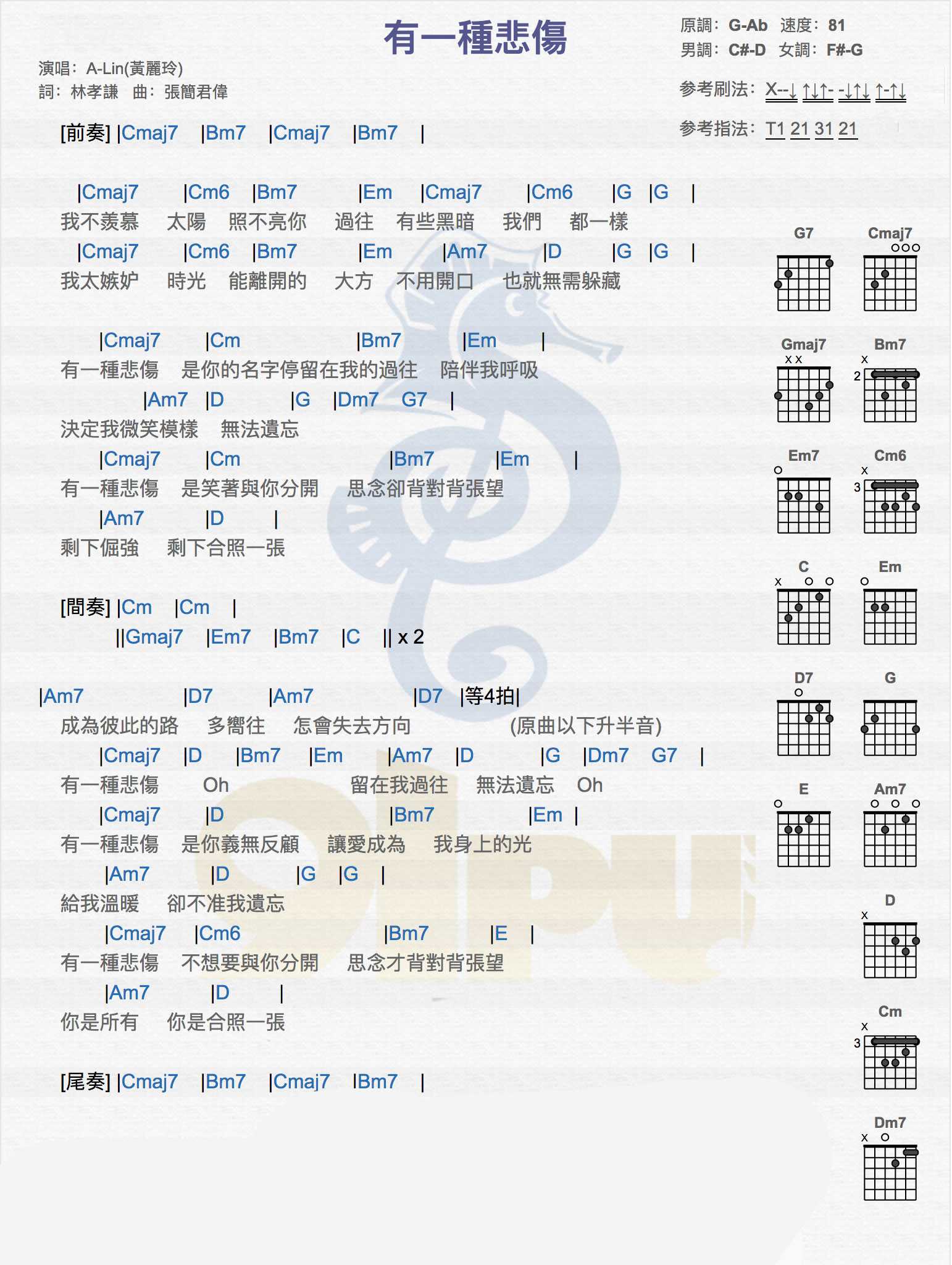 有一种悲伤吉他谱-黄丽玲-G调吉他弹唱谱-电影《比悲伤更悲伤的故事》主题曲1