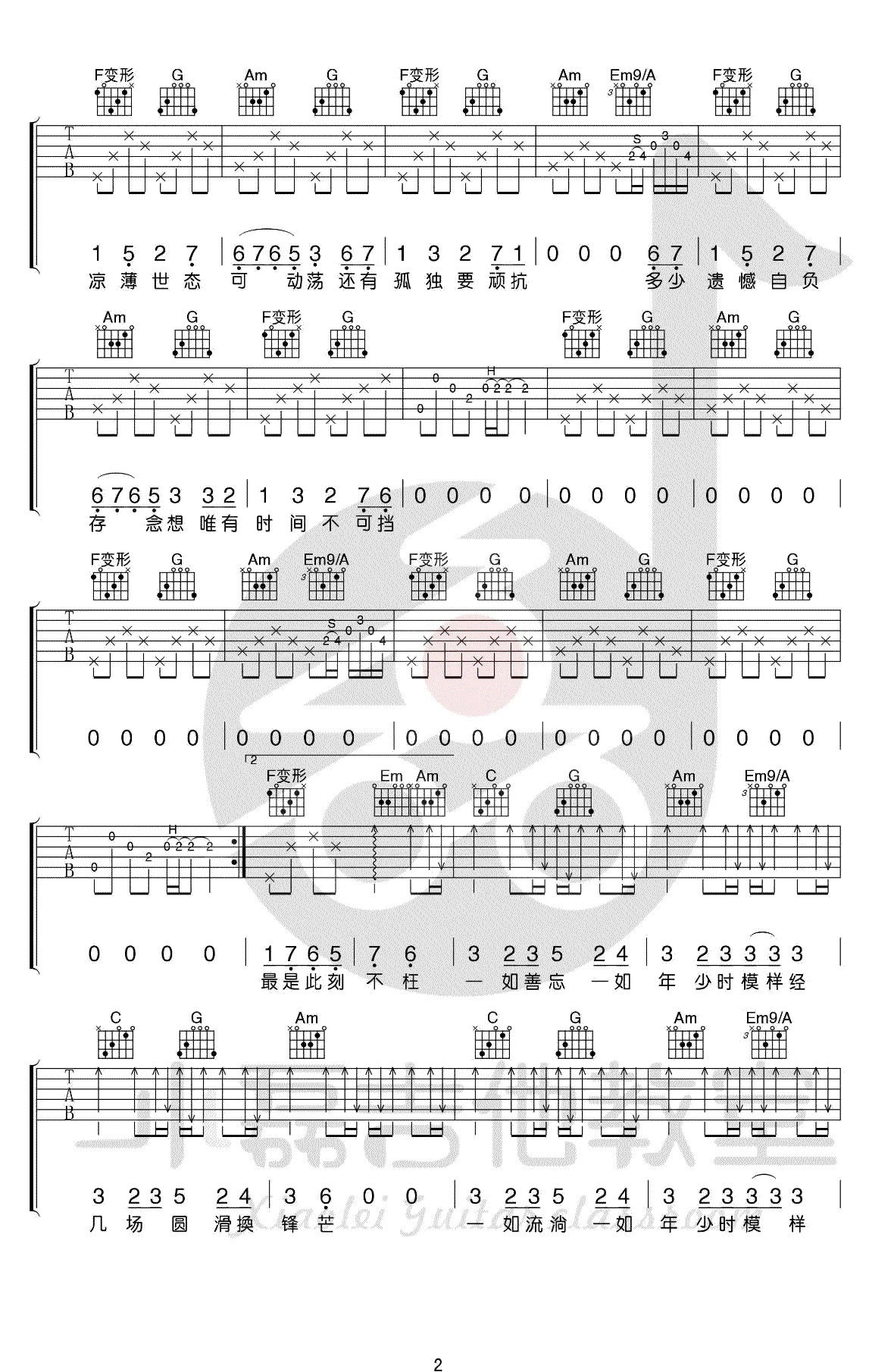 一如年少模样吉他谱-陈鸿宇-C调指法-弹唱教学视频2