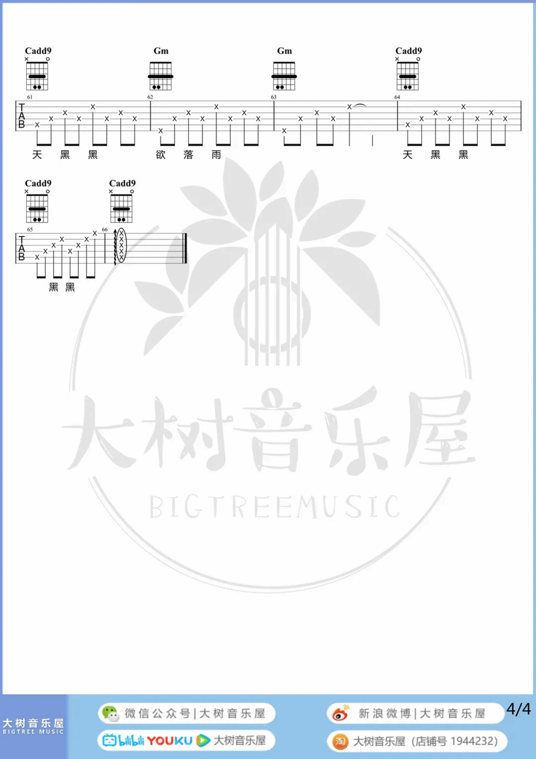 《天黑黑》吉他谱-孙燕姿-G调原版六线谱-吉他弹唱教学1