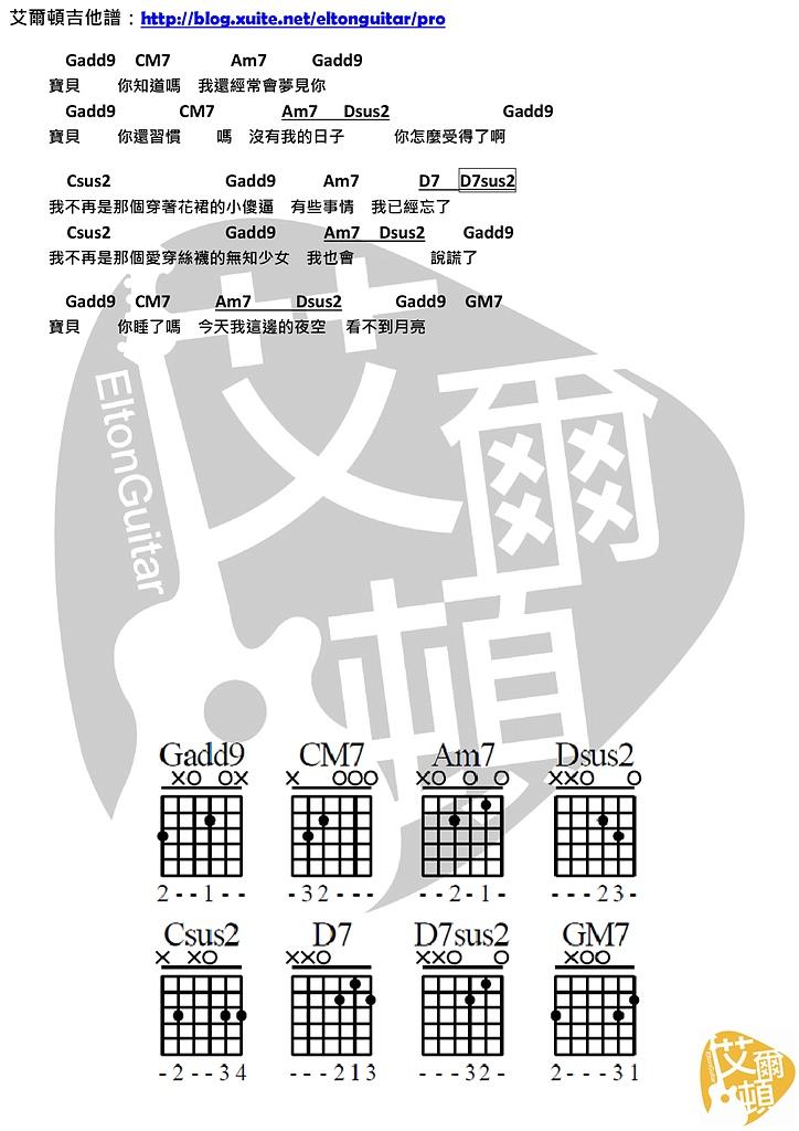 宝贝 我不再是穿著花裙的小傻X_吉他谱_莫倪moni2