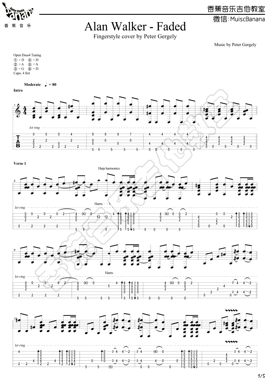 Faded 指弹吉他谱-Alan Walker《Faded》吉他独奏谱1