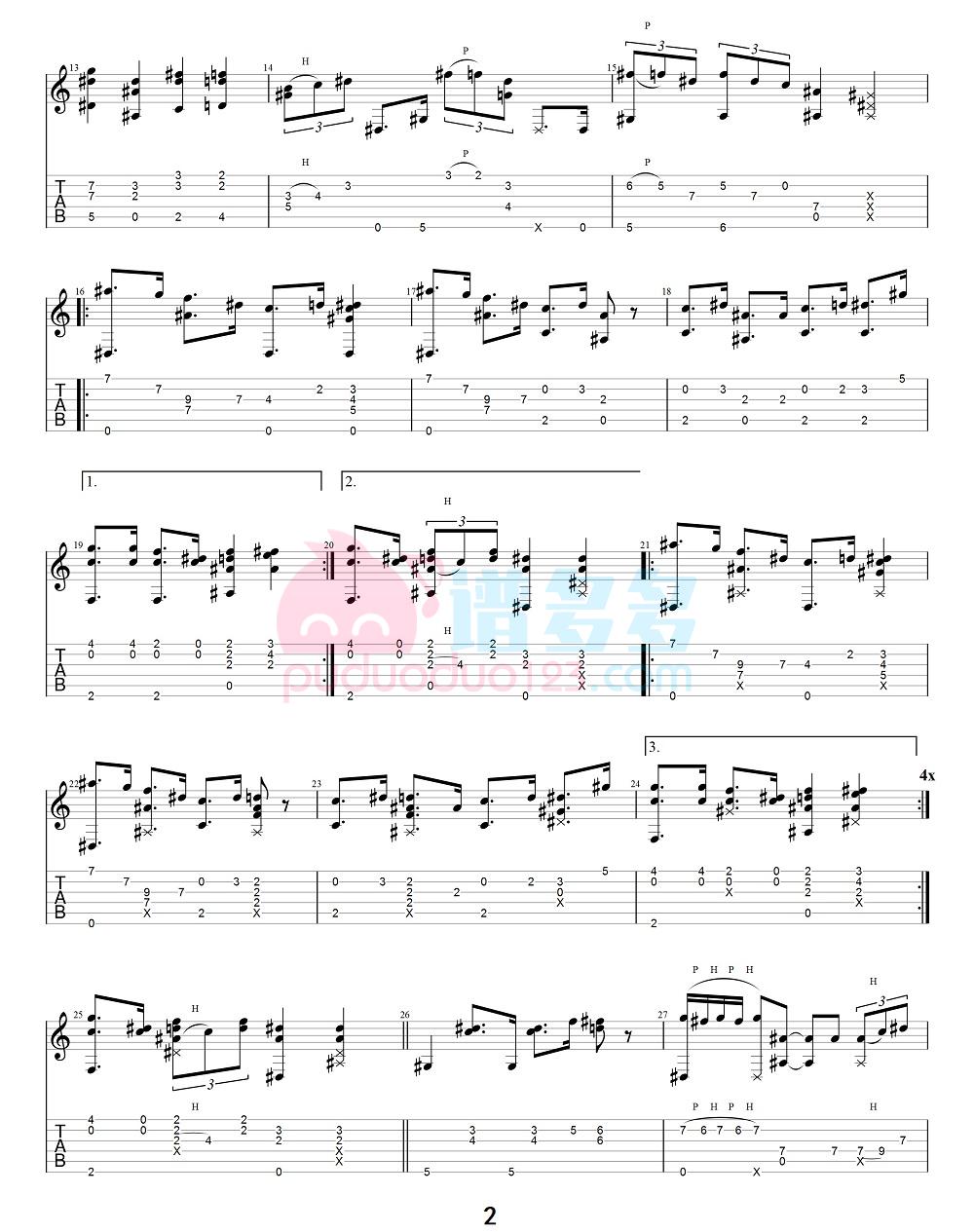 《海贼王》插曲《宾克斯的美酒》指弹吉他谱 G调吉他谱1
