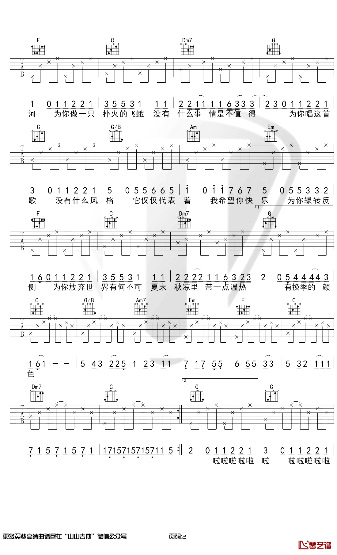 有何不可吉他谱 许嵩 C调原版 弹唱教学演示视频2