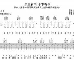 天空有雨 伞下有你吉他谱_张杰_C调吉他弹唱谱