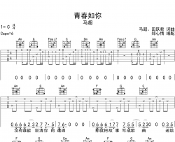 马超《青春如你》吉他谱_C调指法吉他谱