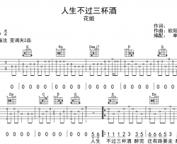 花姐《人生不过三杯酒》吉他谱_G调完整版_吉他弹唱谱