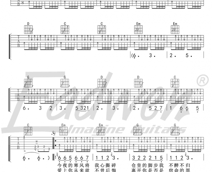 痛哭的人吉他谱 伍佰 G调六线谱
