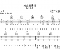 她会魔法吧吉他谱_DJ小鱼儿_G调弹唱六线谱