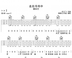 走在冷雨中吉他谱_魏佳艺_G调原版六线谱_吉他弹唱谱