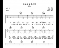 我偷了黄昏的酒吉他谱_悦开心_弹唱六线谱_示范音频