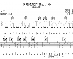 伤疤还没好就忘了疼吉他谱_C调超原版吉他谱_蔷薇团长